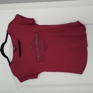Harley Davidson maroon rhinestone embellished tshirt